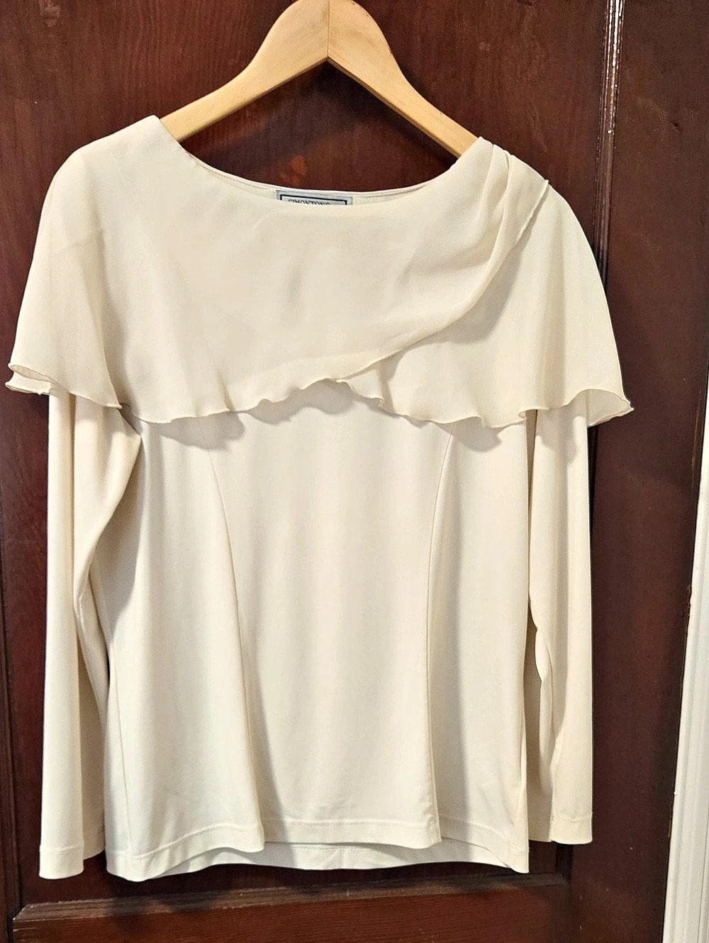 SIMONTON Says ruffle overlay top Long Sleeve Cream Small